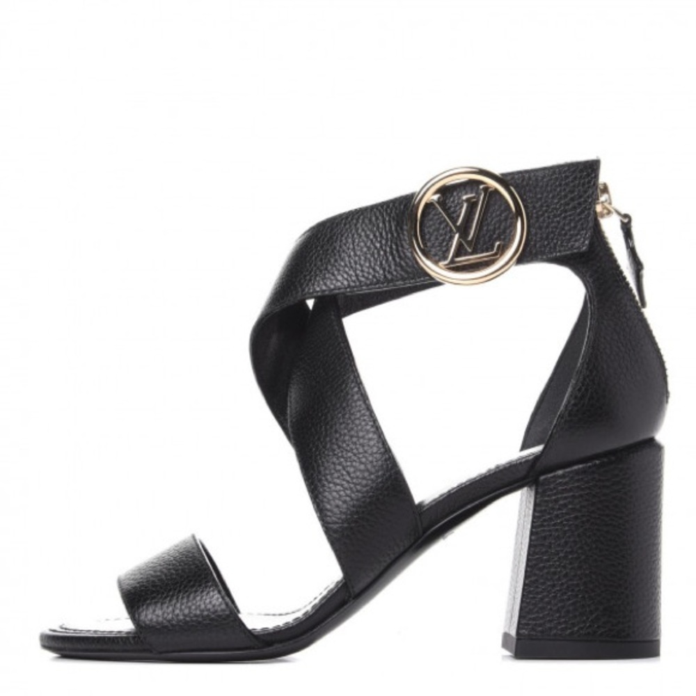 Authentic Louis Vuitton Calfskin Horizon Black Heel Sandals 36/ US6 w/COA